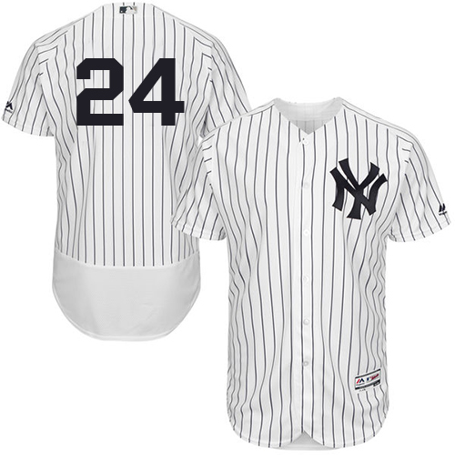 Yankees #24 Gary Sanchez White Strip Flexbase Authentic Collection Stitched MLB Jersey - Click Image to Close